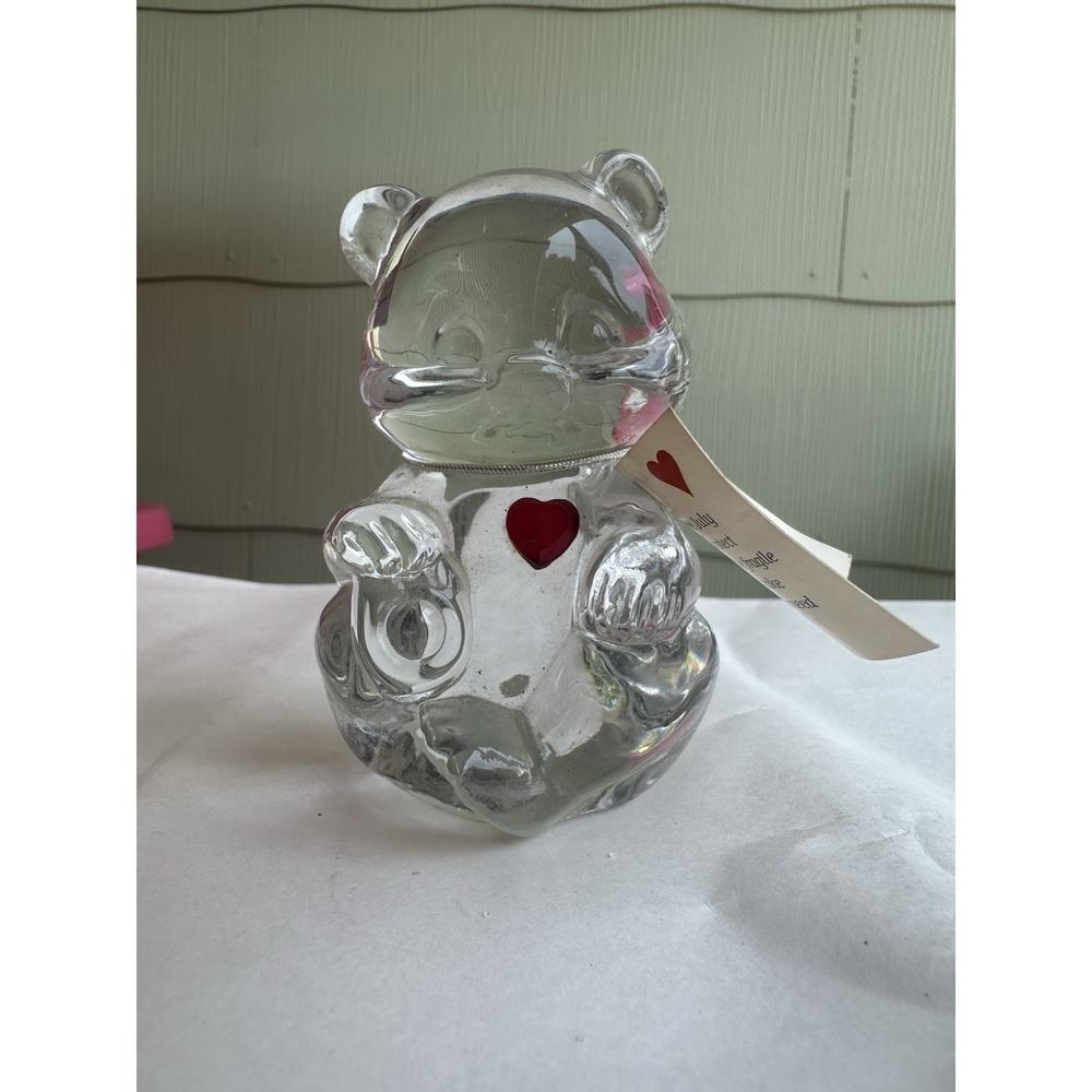 VINTAGE FENTON ART GLASS JULY BIRTHDAY BEAR WITH‎ RUBY HEART FIGURINE WITH TAG